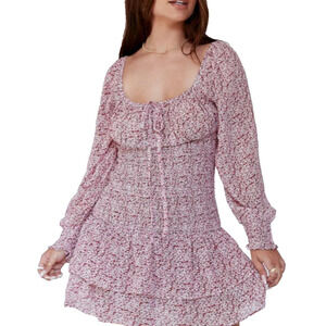 Princess Polly Smocked Milkmaid Tiered Ruffle Prairie Cottage Red‎ Floral Dress